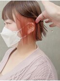 イヤリングカラーピンクオレンジ小顔カットボブ暖色ダブルカラー