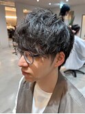 ナチュラルパーマ マッシュパーマ アッシュブラック 束感