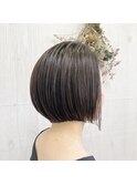 ぱつっとボブ前下がりショート丸みボブベージュハイライト