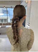 ヘアセット ヘアアレンジ 結婚式 ポニーアレンジ 編み込み
