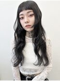 ハッシュカットグレージュデザインカラーツートンカラーロング