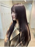 韓国ロングストレートヘア姫カットパープルグレージュカラー