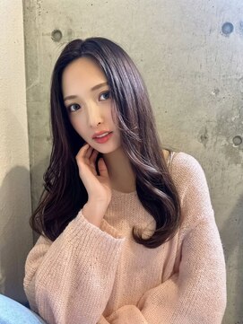 バランス 天王寺店(Balance) 黒髪スーパーロング センターパート 韓国風ゆる巻きヨシンモリ