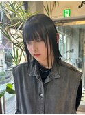 ブルーブラック黒髪切りっぱなしボブネイビーカラーブルーカラー
