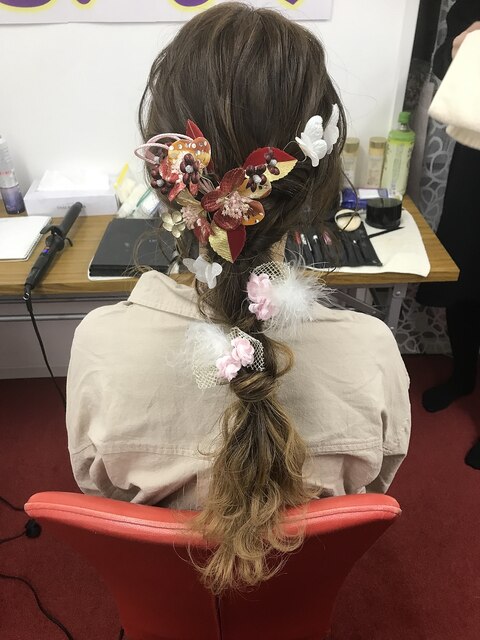 成人式ヘアアレンジ×編みおろしアレンジ