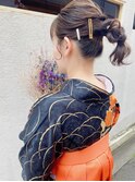 【Fー31】黒 金彩模様に菊 袴レンタル