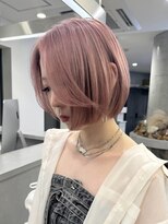 ハイトーンボブミルクティーベージュピンクベージュダブルカラー