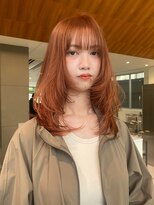 ローレンアオ(LOREN AO)&nbsp;レイヤーロング/オレンジカラー/ハイトーン/ブリーチ/秋カラー