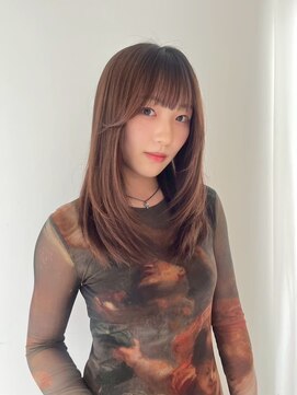 ガリカ 横浜(Gallica) 艶ストレート×顔まわりレイヤー×オレンジベージュ