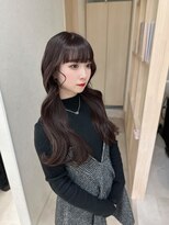 アム 表参道(am) 小顔薄めバンググレージュレイヤーロング前髪パーマ黒髪