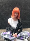 シャーベットオレンジ×切りっぱなしボブ