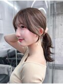 黒髪韓国小顔レイヤーイメチェン暗めオリーブグレークラゲヘアー
