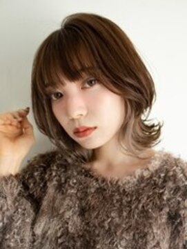 ヘアーロギア 栄店(hair LOGiA) 前髪　マチルダボブ　ピンクベージュ　インナーグレージュウルフ
