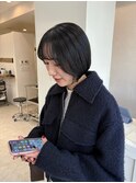 ナチュラル黒髪透け感バング小顔ショートボブ20代30代40代