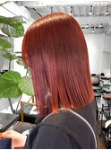 【白石】ブリーチなしオレンジレッド暖色艶カラー赤髪原宿ボブ