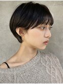 透け感マロンベージュ大人かわいいフェザーバング◎ショート