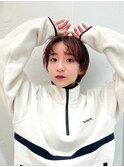 前髪パーマ/耳掛けショート/ハイトーンショート