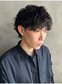 束感メンズカットマッシュパーマツーブロックショート