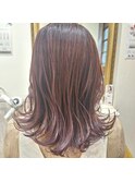外ハネミディアム×ピンクブラウン