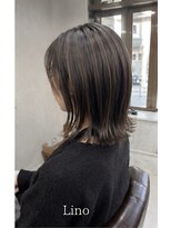 髪質改善Lino hair/縮毛矯正/白髪ぼかし/ハイライト/メンズカット【リノヘア】 コントラストハイライト×外ハネボブ/外国人風ハイライト