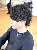 【サーフカールパーマ】ブラウンハイライトメンズウルフ名古屋