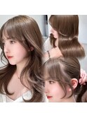 ベージュ　ブリーチなしカラー　顔まわりカット　韓国ヘア