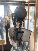 ツイン編み下ろしヘアアレンジ/タイトヘア/結婚式ヘア/恵比寿