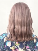 小顔セミウェットウェーブピンクベージュハイライトカラー