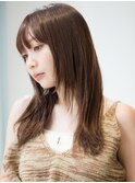 レイヤー セミロング ベージュ ストレート
