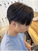 センターパート×メッシュ　ブルー　デザインカラー