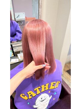 ロングストレートヘア髪質改善ブリーチピンク