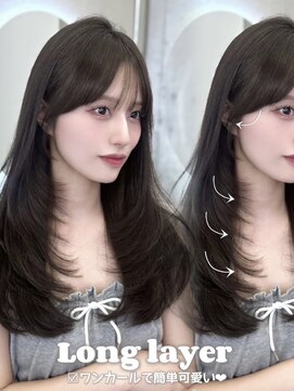 黒髪でも可愛い韓国レイヤーカット顔周りカットシースルーバング