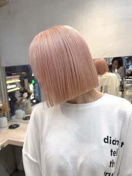 サンク 原宿 表参道(cinq) ★ハイトーンカラー韓国ヘア顔周りレイヤーカットピンクベージュ