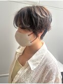 小顔束感ウェーブショートボブパーマブラウンベージュグレージュ
