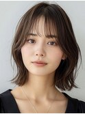 デザインカラーレイヤーカットウェットヘアオリーブベージュ白髪