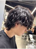 緩め波巻きスパイラルパーマボブウルフ渋谷メンズフェザーパーマ