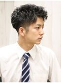 爽やかビジネスアップバングショートパーマ