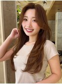 セミロング30代40代ストレートレイヤー前髪なし前髪あり表参道