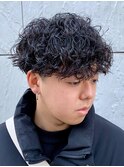 ダークアッシュニュアンスパーマ韓国マッシュベリーショート