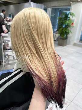 ダブ アオヤマ(DaB AOYAMA) 抜きっぱなしブリーチ毛先カラーピンクデザインカラー