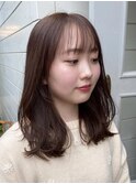 大人かわいい顔まわりレイヤーピンクベージュシースルーバング