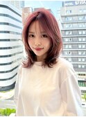 くびれヘアアプリコットオレンジハイライトカラーウルフカット