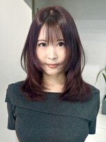 ヴェイン 渋谷(vain)&nbsp;ワインレッドシースルーバング顔まわりレイヤーミディアムレイヤ