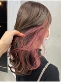 グレーベージュ_レイヤーロング_インナーカラーイヤリングカラー