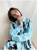 ボブ/大人かわいい/フェザーバング/透け感グレージュ