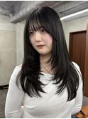 ロングレイヤーカット顔周りレイヤーウルフハッシュカット韓国