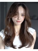 美髪ミディアムレイヤーカットデジタルパーマチェリーブラウン