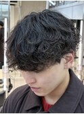 天神波巻きスパイラルパーマシャドウパーマルーズショートメンズ
