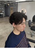 フェザーパーマ×センターパート