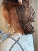 【sida 池村】インナーカラーオレンジブラウン切りっぱなしボブ